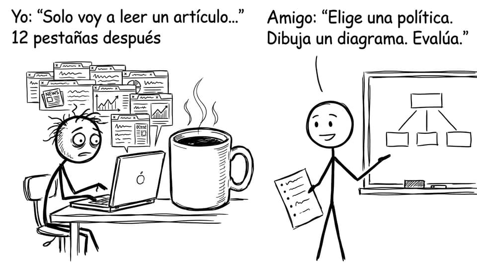 Estudiante con 12 pestañas y un amigo con checklist