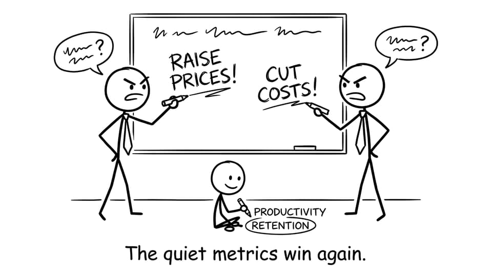 Managers arguing about prices vs costs while retention wins