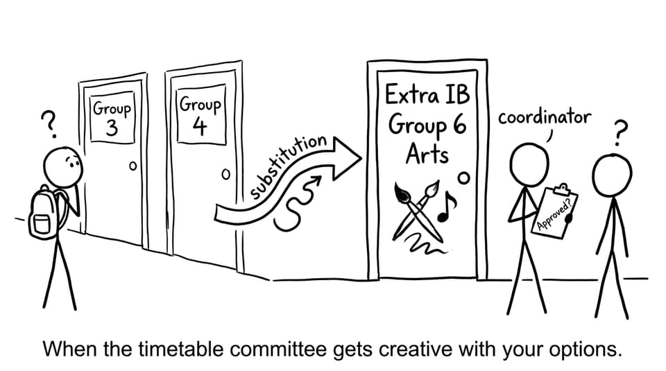 Stick figure sees substitution door