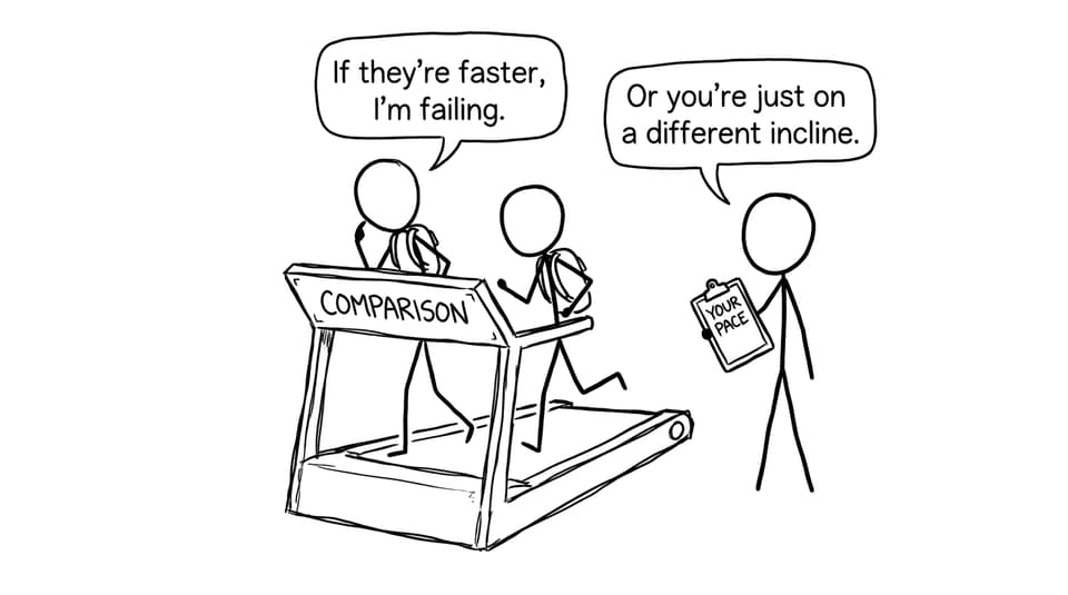 Two IB students on a treadmill labeled Comparison