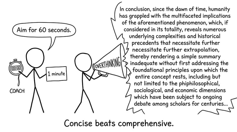 Two students rehearsing: stopwatch vs overthinking