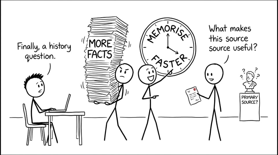 A student discovers that the best history tutor asks about evidence rather than demanding more memorisation