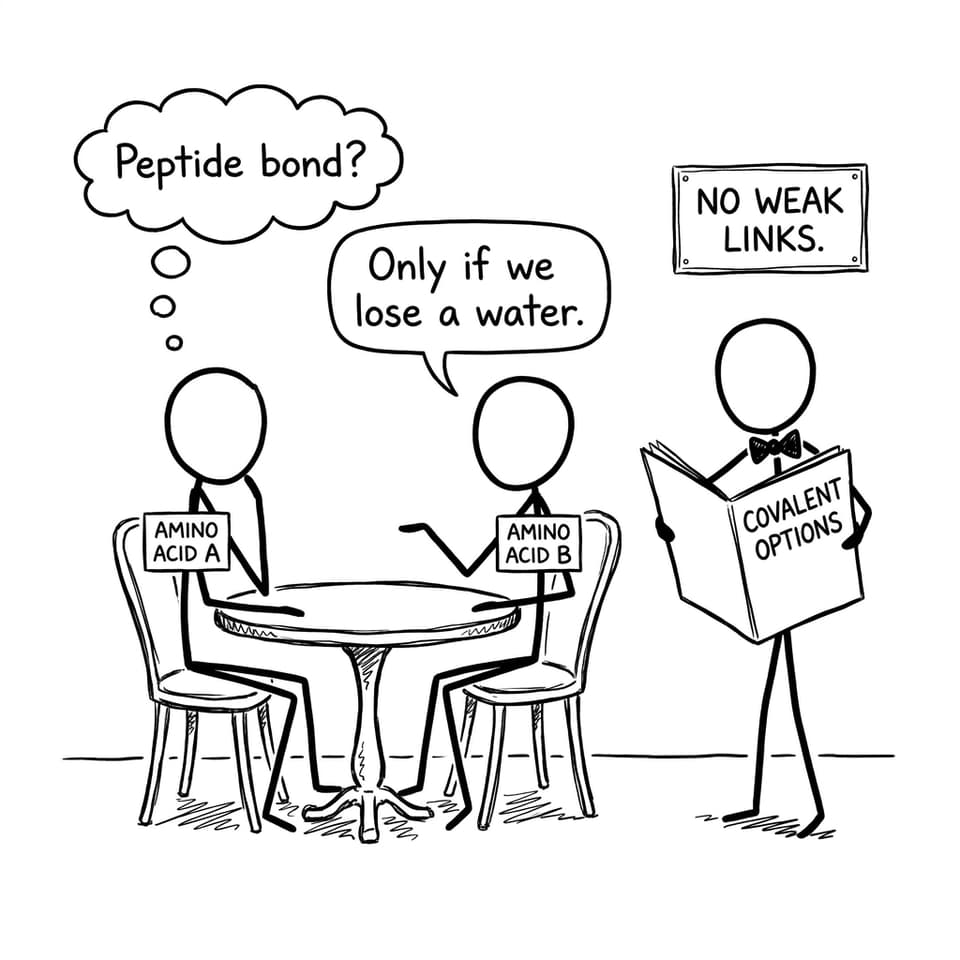 Two amino acids on a cafe date negotiating a peptide bond