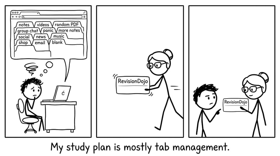 A student replaces 12 study tabs with one
