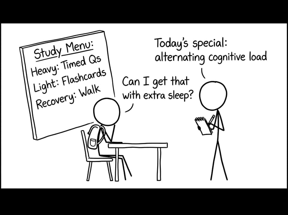 Comic about a study menu and alternating cognitive load