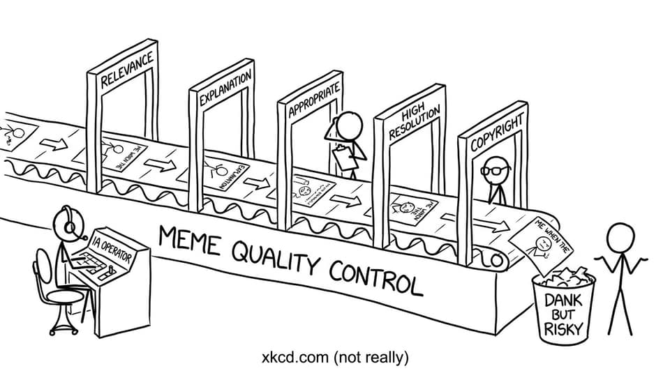 Conveyor belt filters memes through relevance and citation checks