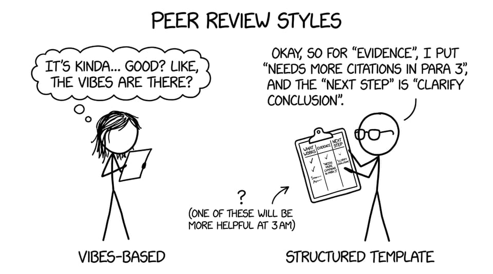 Two students: vibes-based feedback vs a simple template