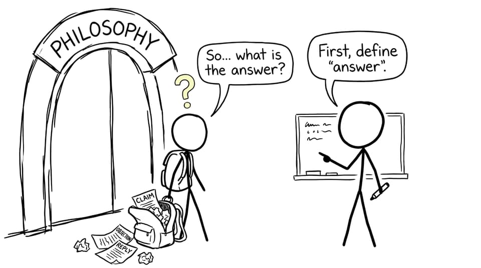 A new philosophy student discovers that every answer creates another question