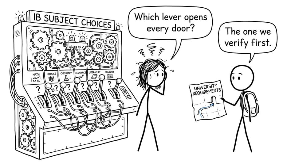 A humorous IB subject-choice control panel