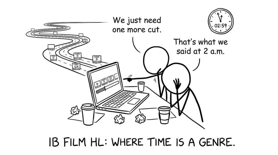 Two students editing a film at 2 a.m.