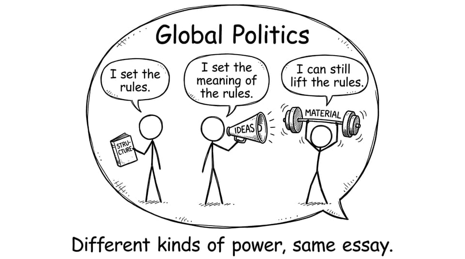 Comic about three kinds of power arguing