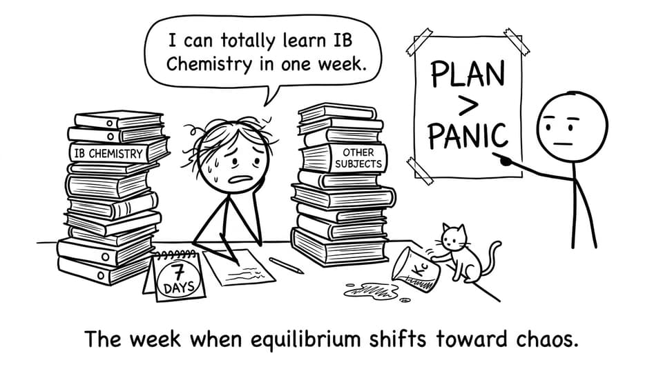 A student tries to learn IB Chemistry in 7 days while chaos increases