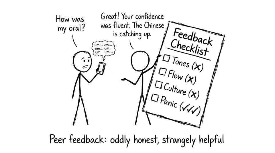 Peer feedback oral practice joke
