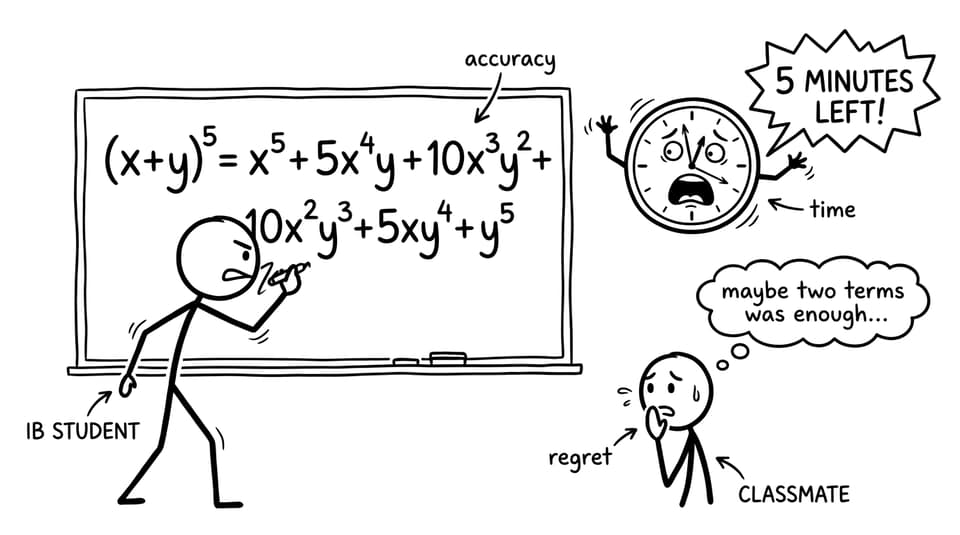 An IB student writes 6 terms while the clock panics