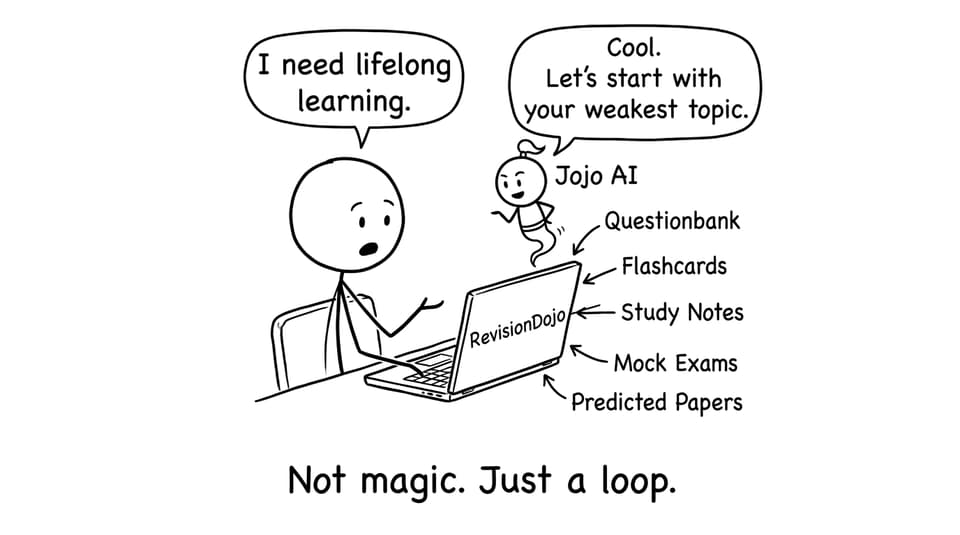 A funny comic about RevisionDojo study loop
