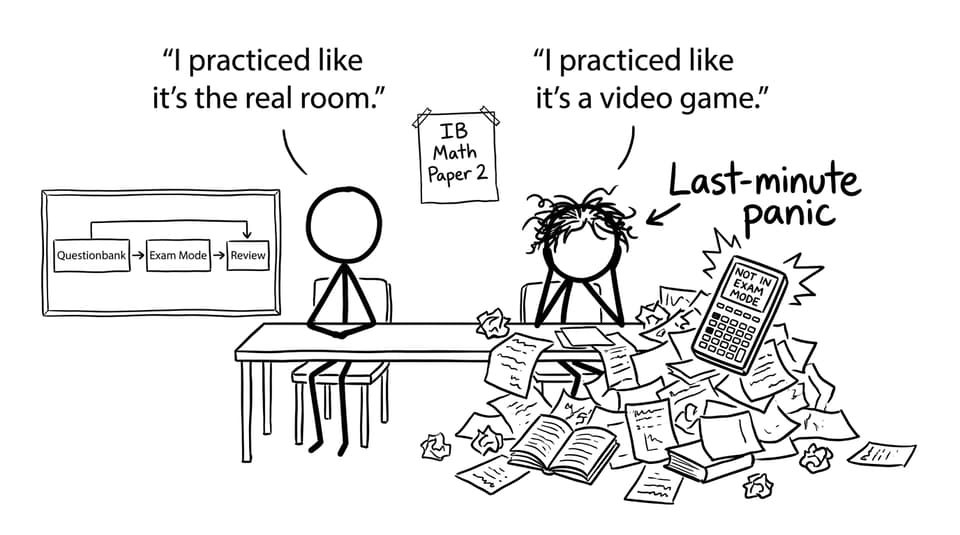 Stick-figure comic about calm practice vs panic