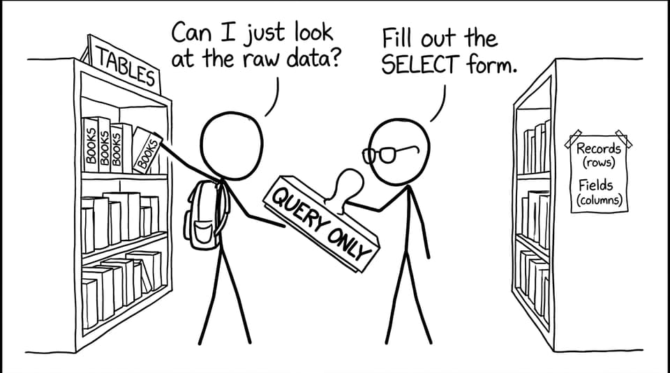 DBMS librarian blocks raw data access