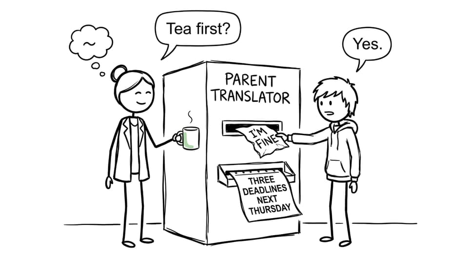 A parent translator turns a teenager's reassurance into a deadline calendar