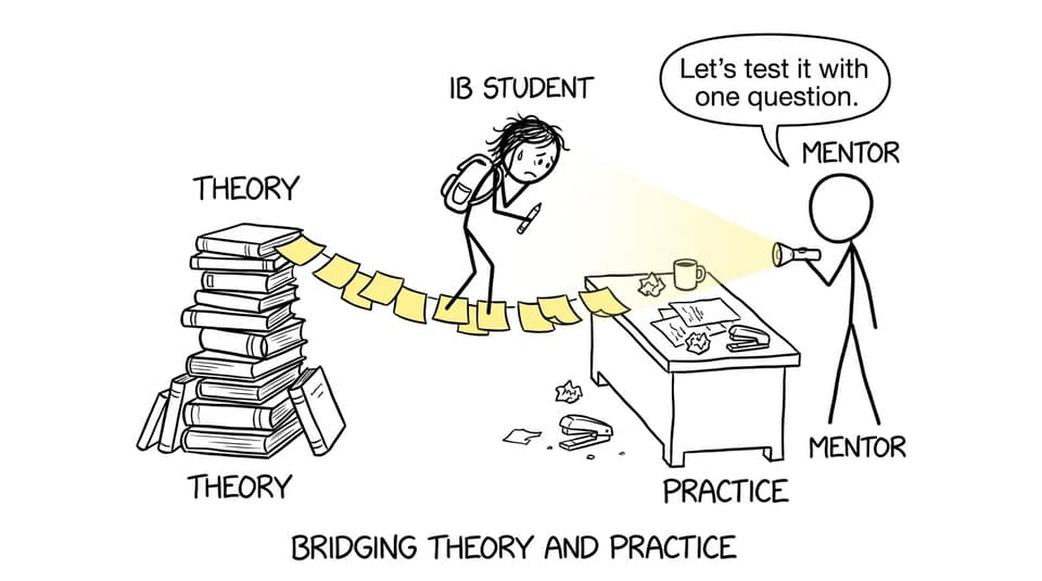 A tiny sticky-note bridge between THEORY and PRACTICE stacks