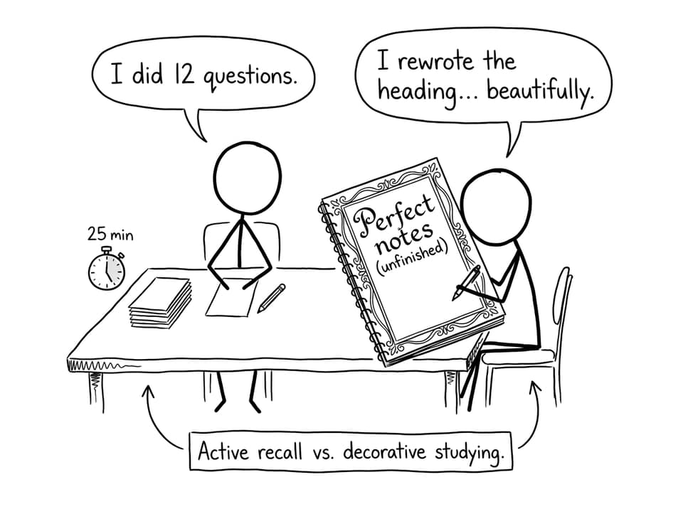 Active recall vs decorative studying comic
