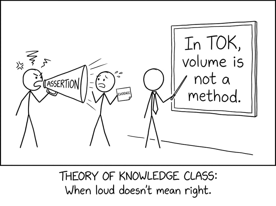 A TOK classroom joke about assertion vs evidence