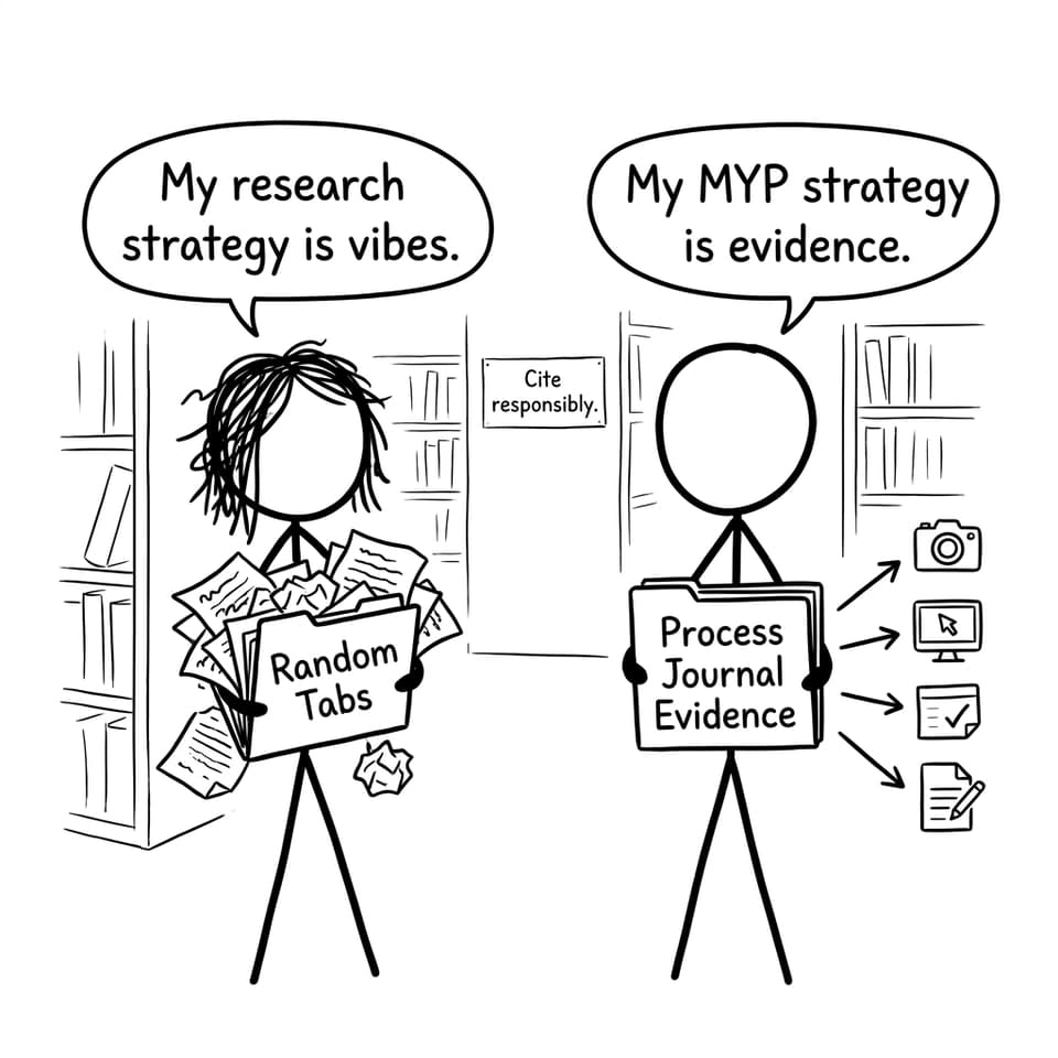 Two students: one with “Random Tabs,” one with “Process Journal Evidence”