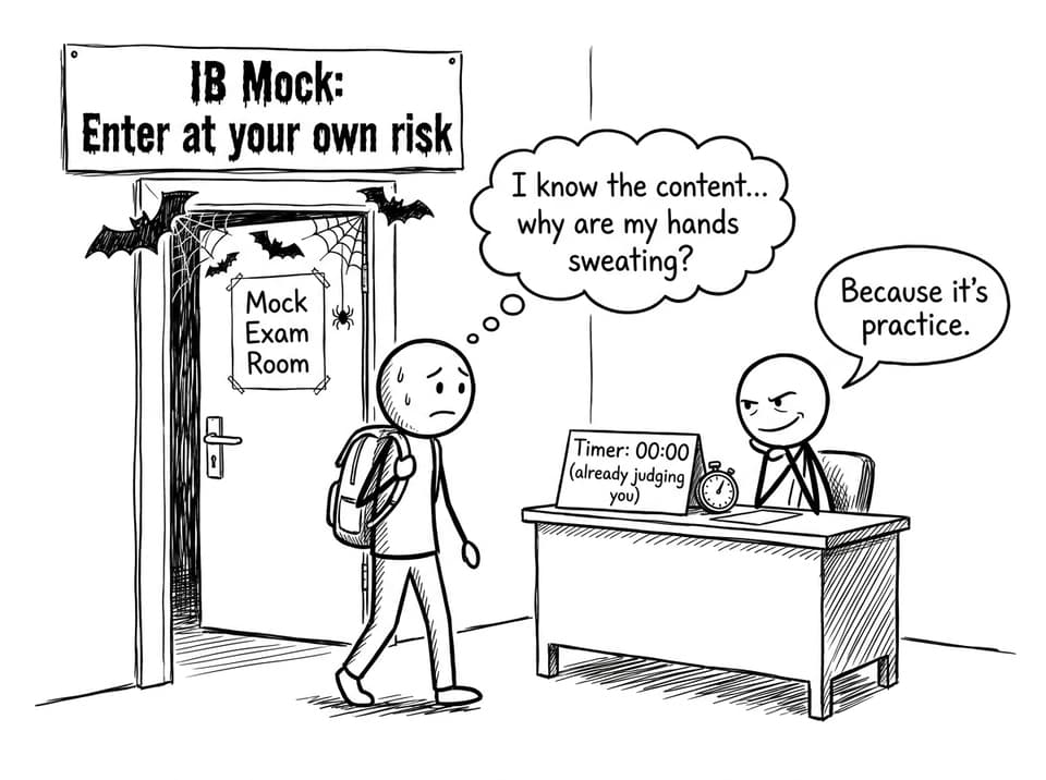 Student enters mock exam room like a haunted house