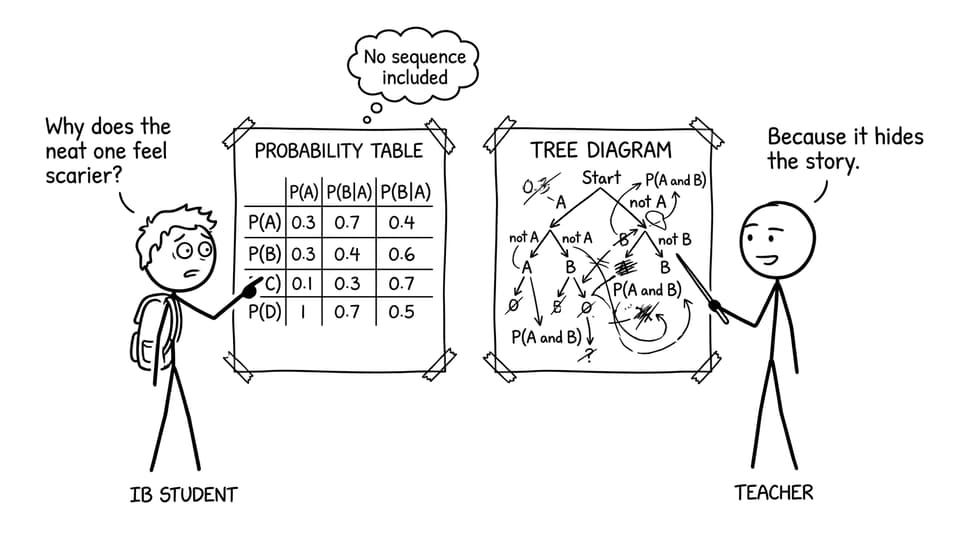 Student choosing between a table and a tree diagram