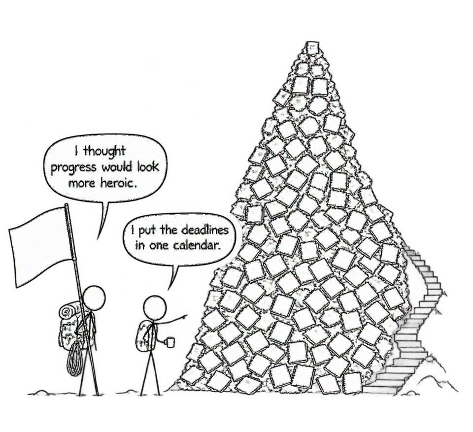 Two students discover that organizing deadlines can be more useful than making progress look heroic