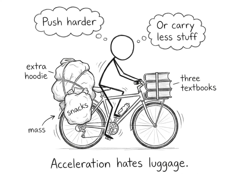 Cyclist with too much luggage comic