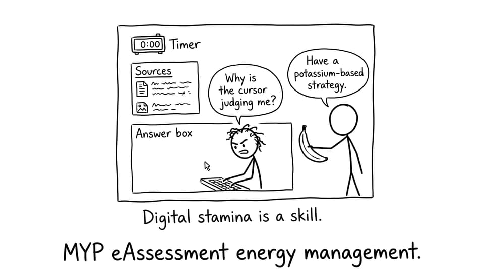 On-screen exam humor: banana strategy