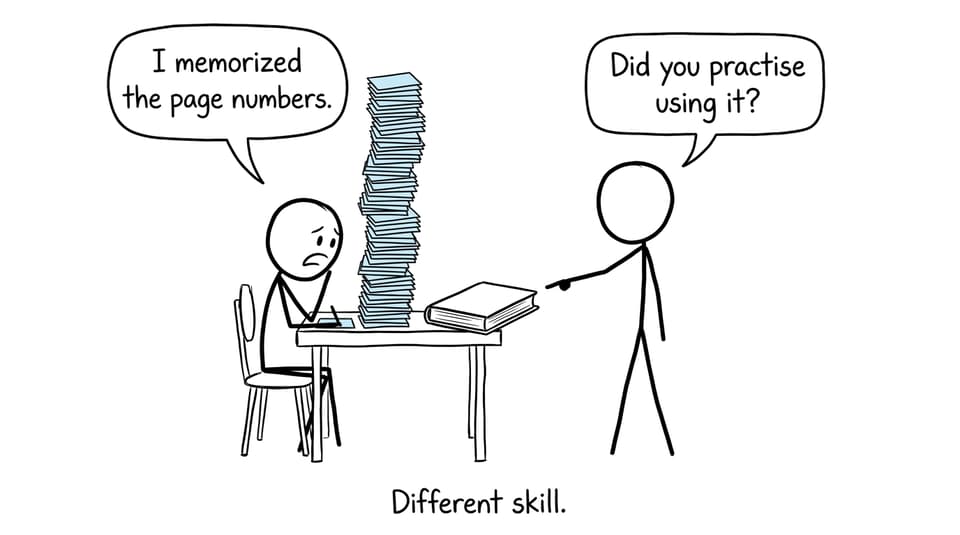 A Biology student tries to memorize a booklet instead of practising with it