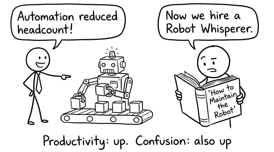 Automation reduced headcount but created new job joke