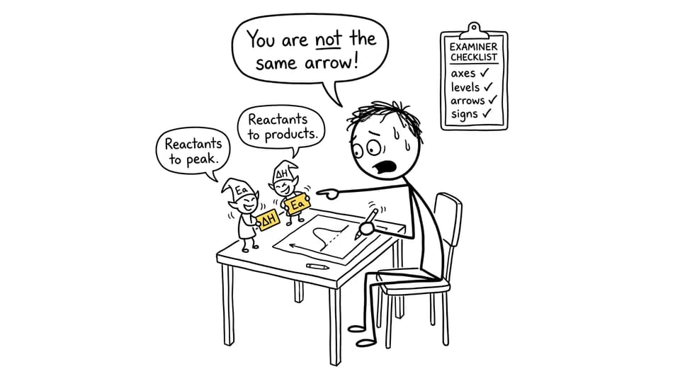 Comic showing activation energy and enthalpy change refusing to be confused