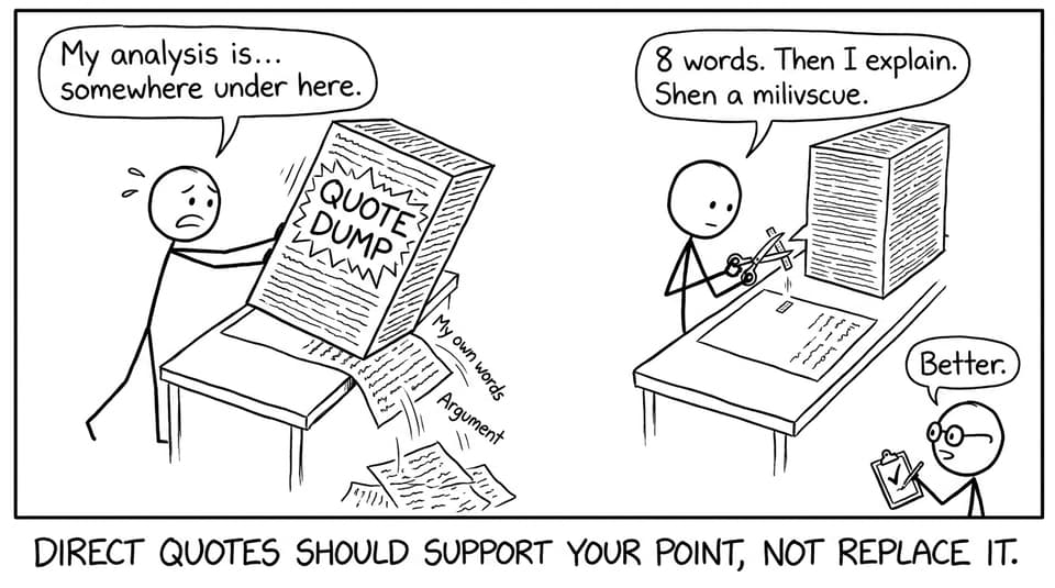 Quote dumping vs analysis comic