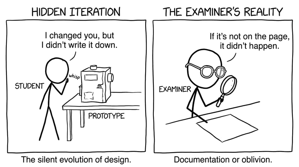 Two-panel joke about hidden iteration and an examiner magnifying glass