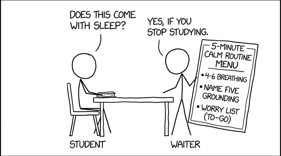 A calm routine “diner menu” where the waiter promises sleep if you stop studying