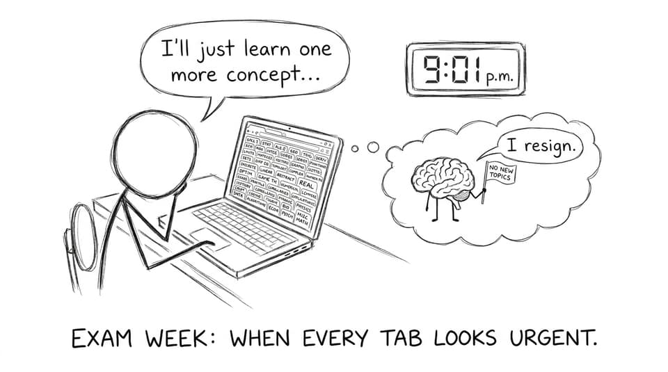 Exam week tab chaos comic