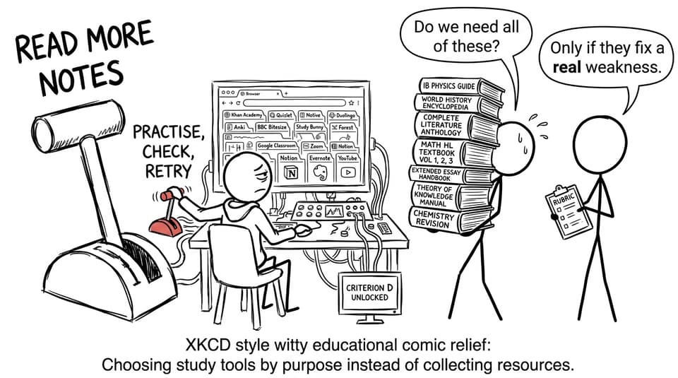 XKCD-style comic about choosing study tools that fix a real weakness