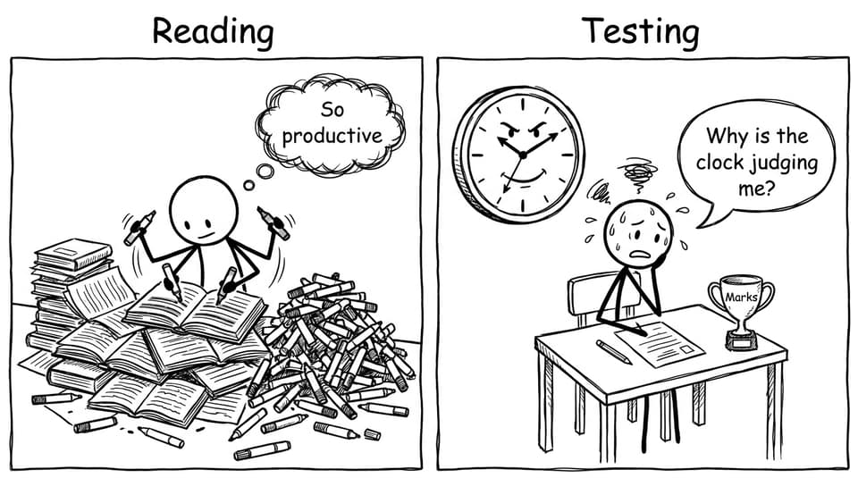 Reading vs testing, the clock judging you