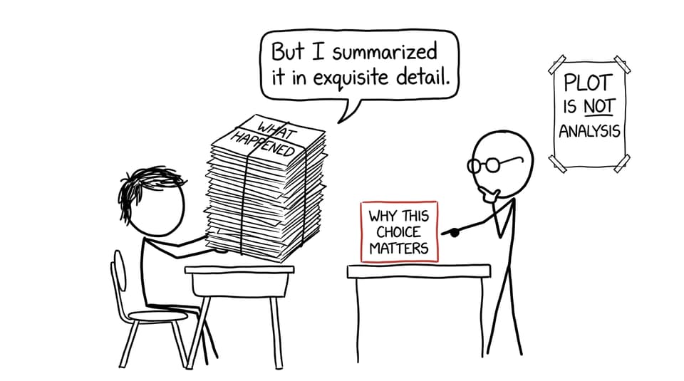 An IB English student discovers that detailed summary is not the same as analysis