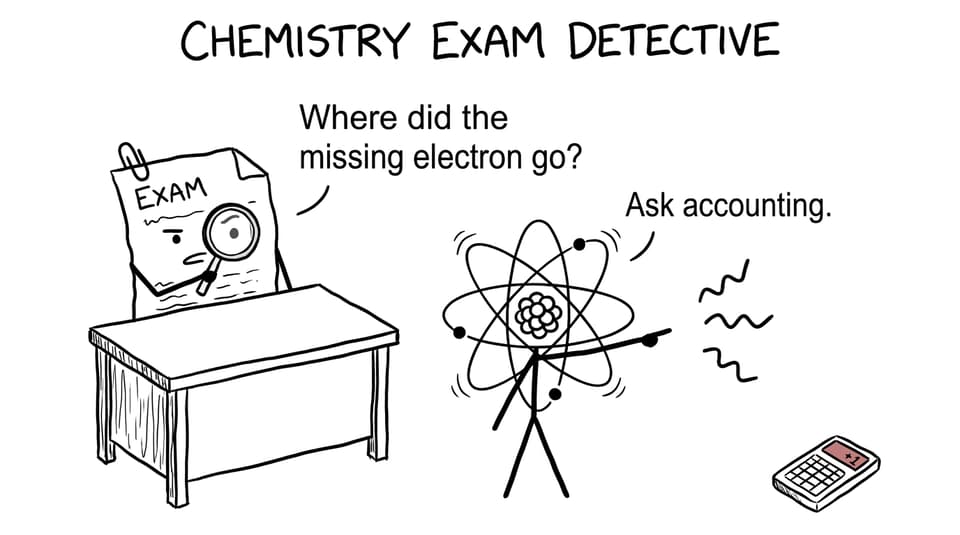 An atom refers an exam paper's missing-electron investigation to accounting