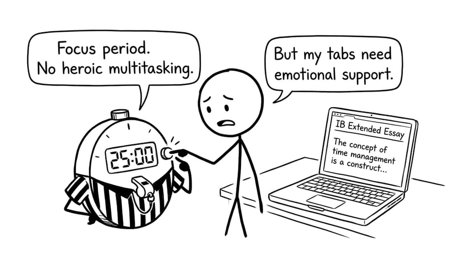 A Pomodoro timer referees your focus while tabs beg for attention