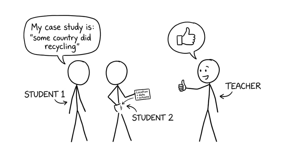 Two students compare vague vs specific case studies