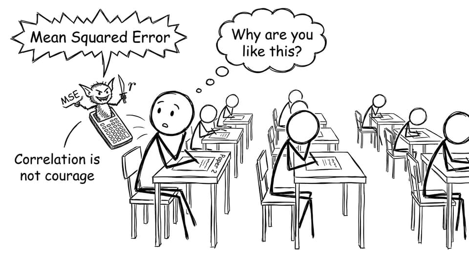 Exam hall gremlin holding MSE and r