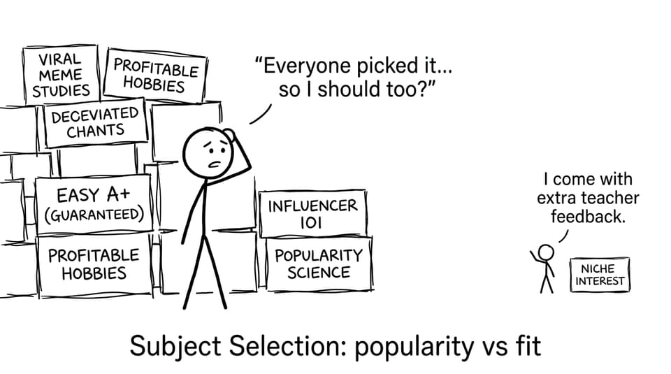 Student debating popular vs niche subjects