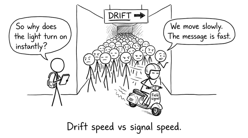 Drift speed vs signal speed joke