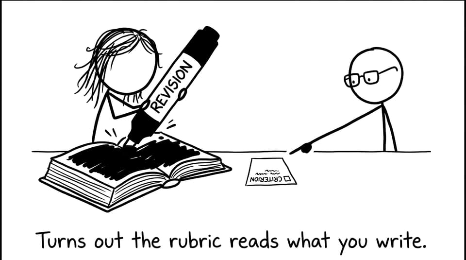 Student highlights the whole book while rubric begs for criteria