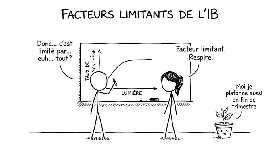 Un élève IB face à un graphique de facteurs limitants