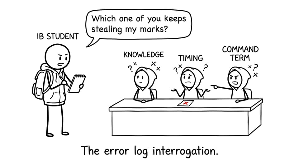 An IB student interrogates knowledge, timing, and command-term mistakes